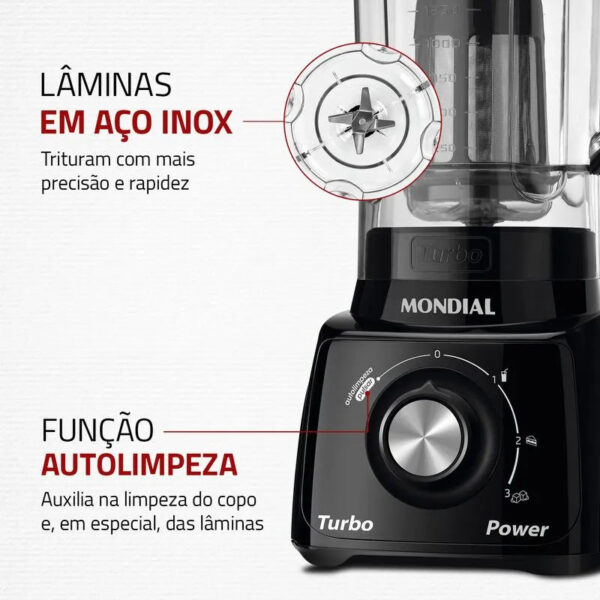 Liquidificador L-99-fb Turbo Power 2,2 L Potência De 550w Cor Preto Mondial 220V - Imagem 6