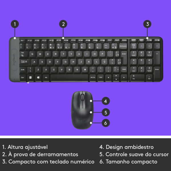 Combo Teclado e Mouse sem fio Logitech MK220 Layout ABNT2 - Imagem 6