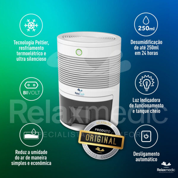 Relaxmedic Drysec Desumidificador Ar Ambiente Elétrico Antimofo 600ml Bivolt Cor Branco 110V/220V - Imagem 3