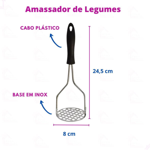 Amassador De Batata Legumes Feijão Inox Igual Rita Lobo Cabo Preto - Imagem 6