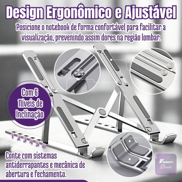 Suporte De Notebook Articulado Dobrável Ergonomico Em Alumínio Portátil Facility Shops - Imagem 3
