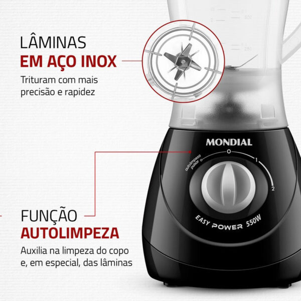 Liquidificador Easy Power Mondial Preto 550W L-550-B - Imagem 5