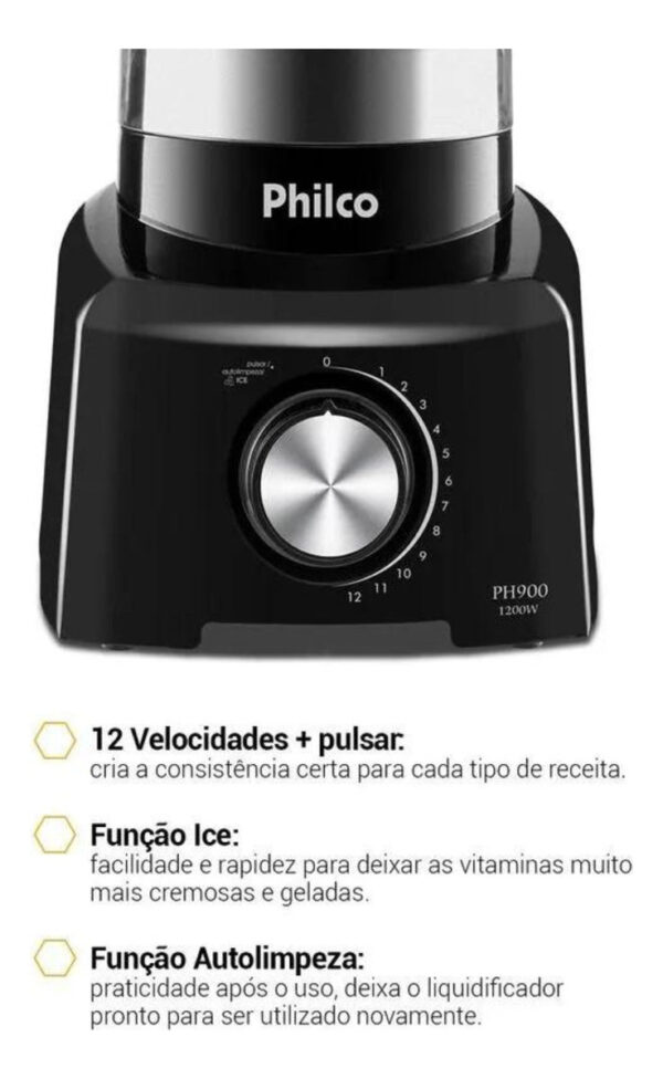 Liquidificador PH900 Com 12 Velocidades 1200W Cor Preto Philco 127V - Imagem 7