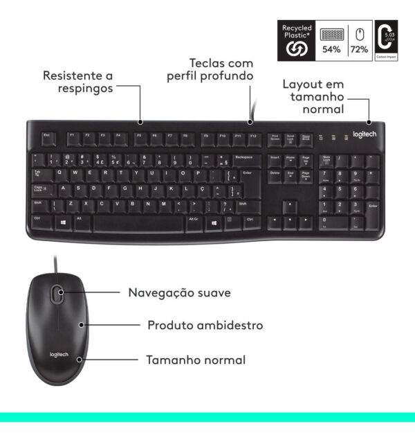Combo Teclado e Mouse com fio USB Logitech MK120 Layout ABNT2 - Imagem 7