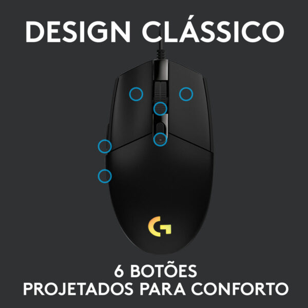 Mouse Gamer Logitech G G203 Lightsync Rgb Até 8.000 Dpi Preto - Imagem 6
