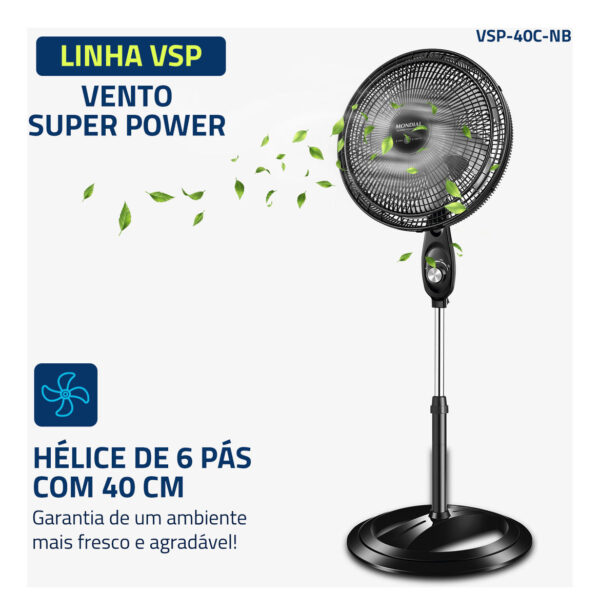 Ventilador Coluna 40cm Super Power Mondial Preto/Prata 140W VSP-40C-NB 127v - Imagem 2