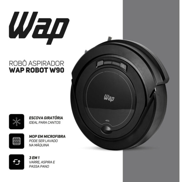 Robô aspirador Robot W90 varre aspira e passa pano 30w Wap cor preto 110V/220V - Imagem 2