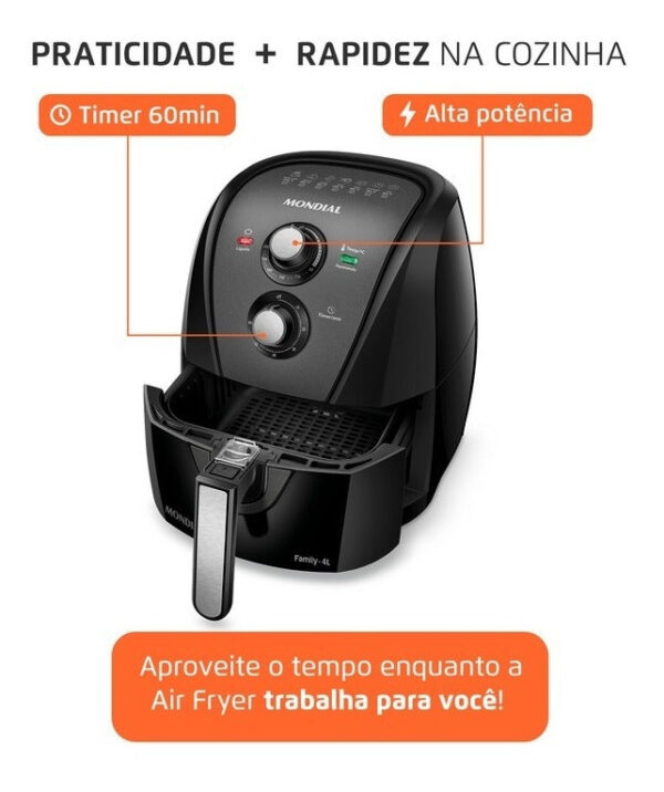 Fritadeira sem óleo air fryer 4L Mondial preto 1500W AFN-40-BFT - Imagem 3