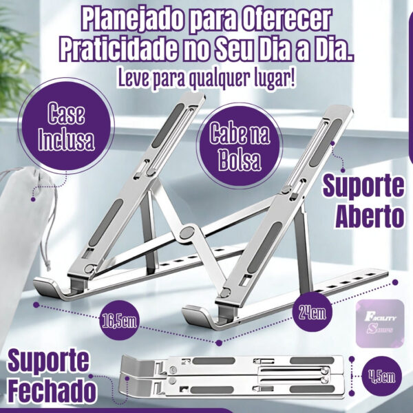 Suporte De Notebook Articulado Dobrável Ergonomico Em Alumínio Portátil Facility Shops - Imagem 4