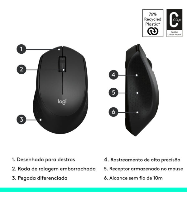 Mouse sem fio Logitech M280 com Pilha Inclusa - Preto - Imagem 7