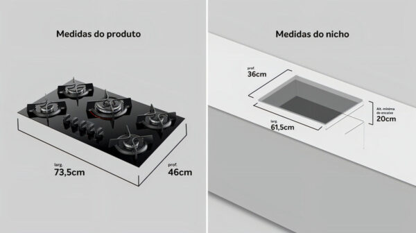 Fogão cooktop a Gás Dako fogão Cooktop embutir preto bivolt 5 queimadores - Imagem 6