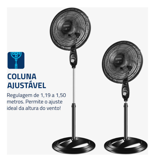 Ventilador Coluna 40cm Super Power Mondial Preto/Prata 140W VSP-40C-NB 127v - Imagem 3
