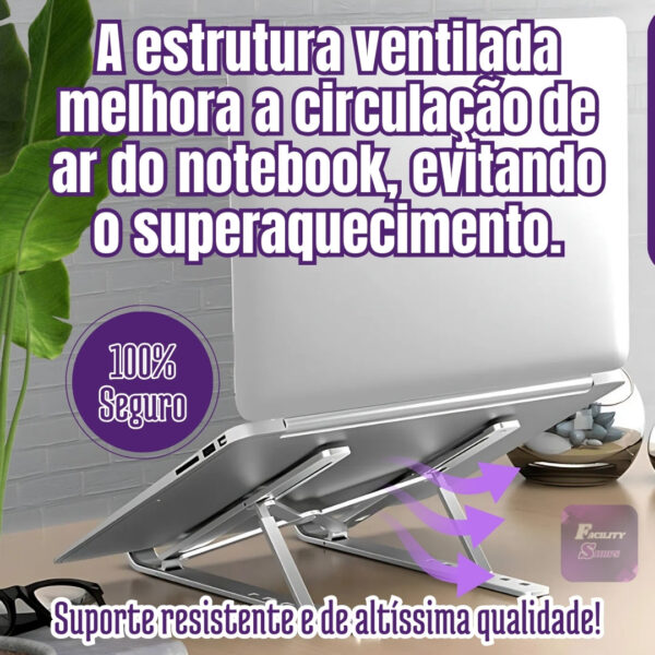 Suporte De Notebook Articulado Dobrável Ergonomico Em Alumínio Portátil Facility Shops - Imagem 5