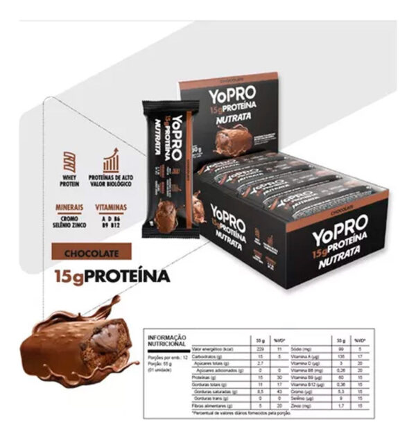 Barras De Proteína Yopro 12 Unidades 55g Whey Bar - Nutrata Sabor Chocolate - Imagem 2