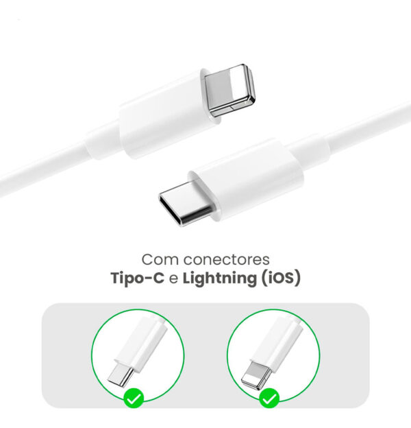 Cabo Carregador Turbo Tipo C Para iPhone 8 Plus X Xr 11 12 13 14 Pro Max Cor Branco Boyu Cell - Imagem 4