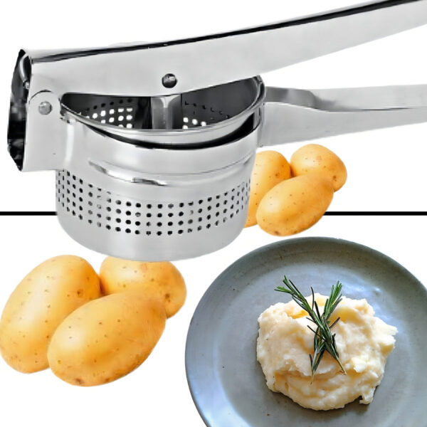 Espremedor De Batata Manual Em Inox Profissional Cozinha Cabo Prateado Inteiro Inox - Imagem 8