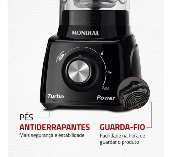 Liquidificador L-99-fb Turbo Power 2,2 L Potência De 550w Cor Preto Mondial 220V - Imagem 7