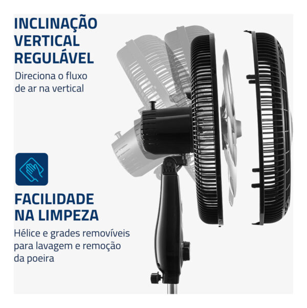 Ventilador Coluna 40cm Super Power Mondial Preto/Prata 140W VSP-40C-NB 127v - Imagem 4