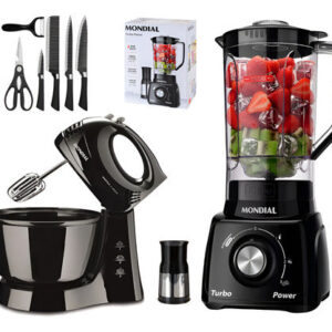 Kit Mondial Liquidificador 550w + Batedeira 400w Preto Facas