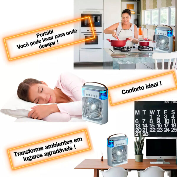 Mini Ar Condicionado Climatizado Umidificador Ventilador Portátil USB Led Quarto Sala Mesa - Imagem 3