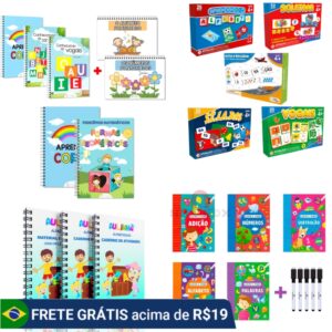 Kit 20 Apostilas - Atividades de Alfabetização Infantil COMPLETO Vogal, Consoante, Alfabeto, Número e Cor - Educativo Atividades, Caligrafia, Jogo recorte