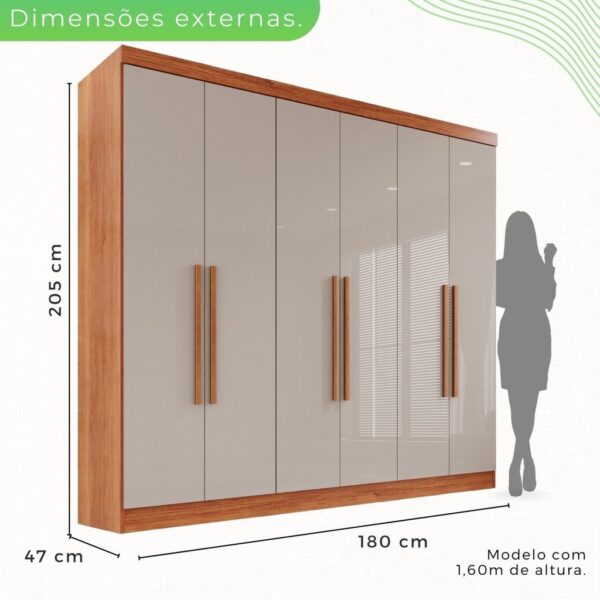 Guarda-roupa Casal 6 Portas 2 Gavetas França Cinamomo/Off White - Imagem 5