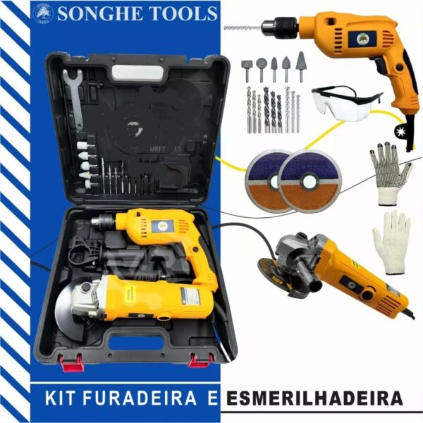 Kit Furadeira / Parafusadeira E Lixadeira / Esmerilhadeira Com 25 Peças E Maleta SH Tools - Imagem 4