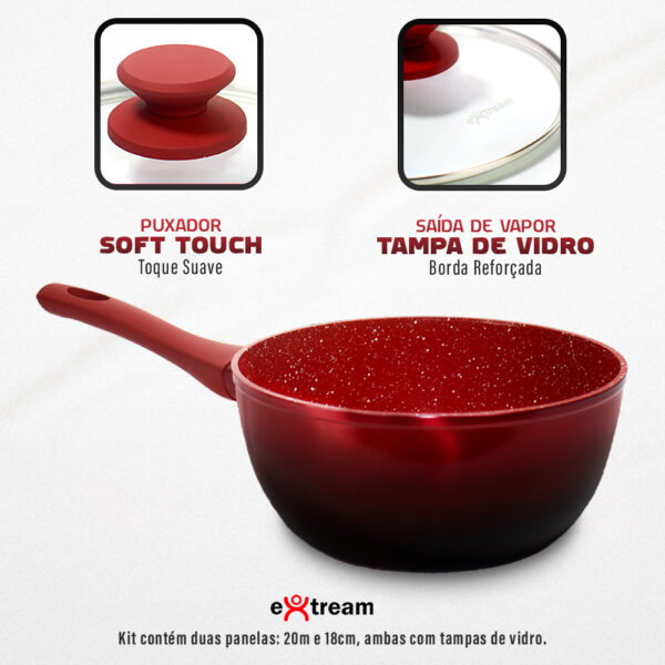 Jogo de Panelas Revestimento Ceramica Indução 11 peças Extream Rio Red Vulkano - Imagem 5