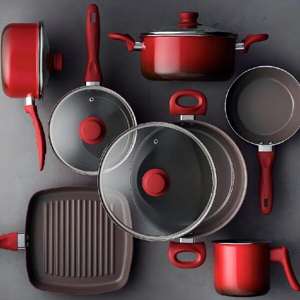 Jogo de Panelas Brinox 7 pçs Antiaderente Ceramic Life Easy Vermelha