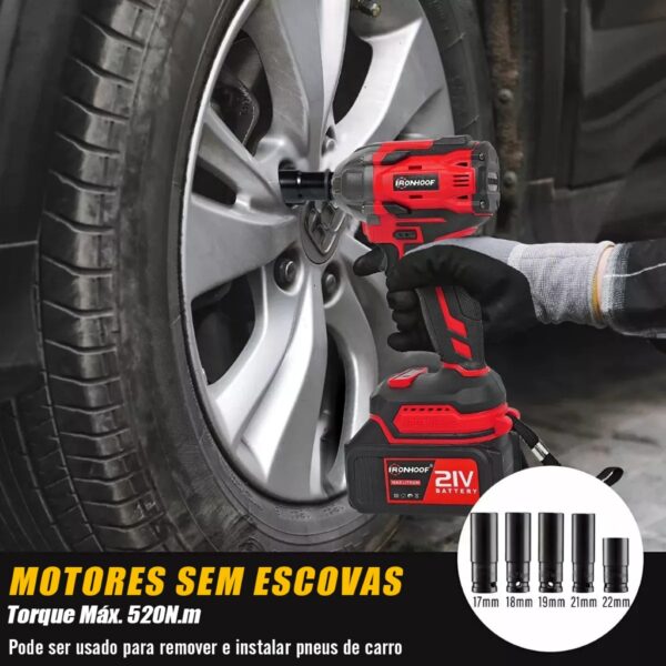 Chave De Impacto a Bateria Potente Brushless Profissional Parafusadeira De Impacto 21V Bivolt 1200Nm - Imagem 3